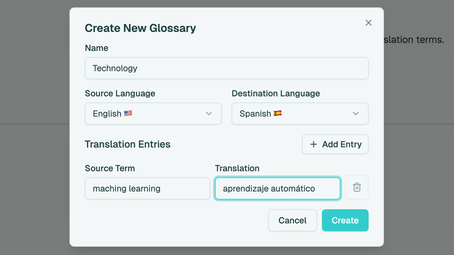 Glossary terms and definitions preview